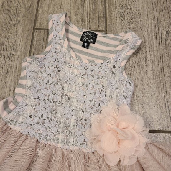Pink & Violet toddler girl sleeveless formal dress blush pink & grey size 2T - Picture 3 of 9